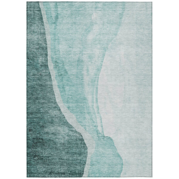 10' X 14' Teal Blue Aqua And Mint Green Abstract Washable Indoor Outdoor Area Rug