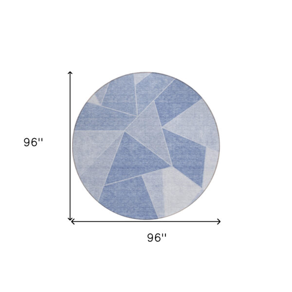8' Sky Blue And Denim Blue Round Geometric Washable Indoor Outdoor Area Rug