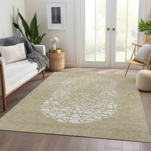 5' X 8' Beige Tan And Taupe Abstract Washable Indoor Outdoor Area Rug