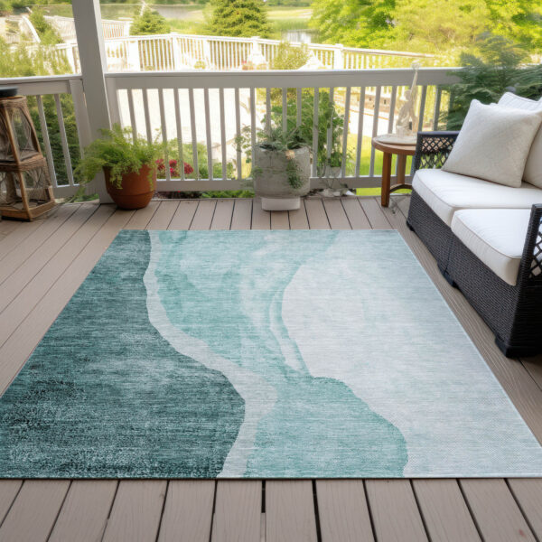10' X 14' Teal Blue Aqua And Mint Green Abstract Washable Indoor Outdoor Area Rug