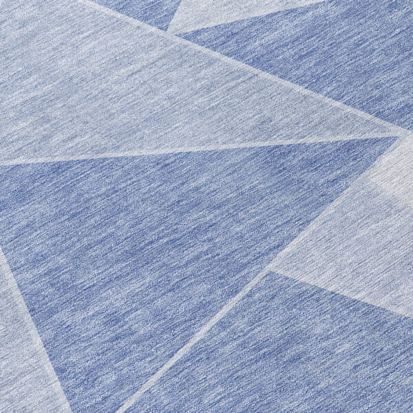8' Sky Blue And Denim Blue Round Geometric Washable Indoor Outdoor Area Rug