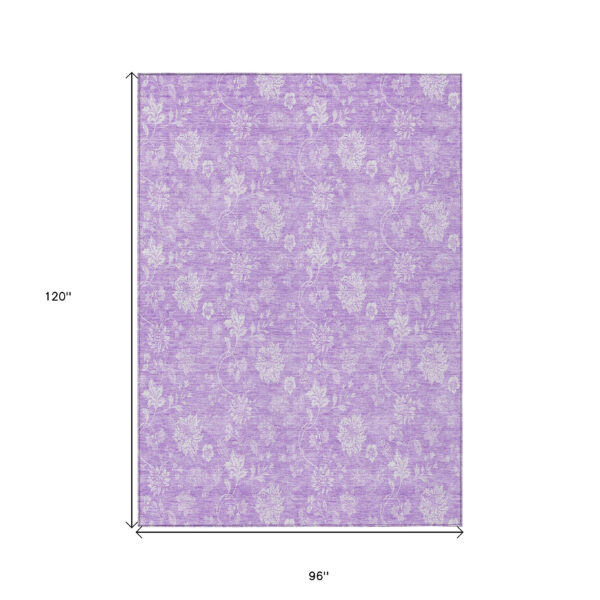 8' X 10' Lavender And Lilac Floral Washable Indoor Outdoor Area Rug