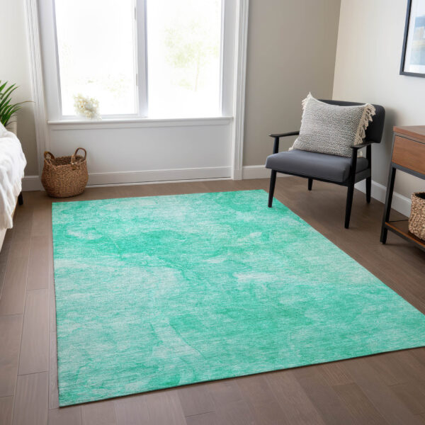 9' X 12' Teal Blue And Aqua Nautical Washable Indoor Outdoor Area Rug