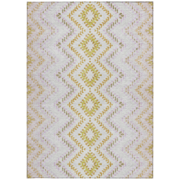 8' X 10' Pearl Ivory And Artichoke Green Geometric Washable Indoor Outdoor Area Rug