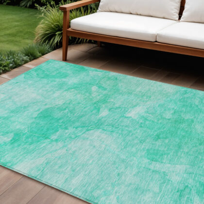 9' X 12' Teal Blue And Aqua Nautical Washable Indoor Outdoor Area Rug
