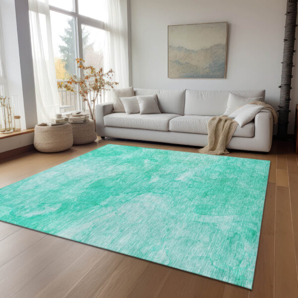 9' X 12' Teal Blue And Aqua Nautical Washable Indoor Outdoor Area Rug