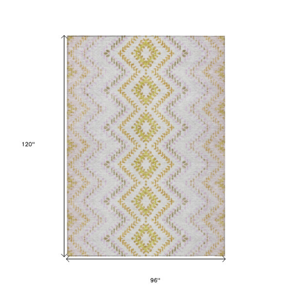 8' X 10' Pearl Ivory And Artichoke Green Geometric Washable Indoor Outdoor Area Rug