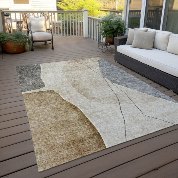 10' X 14' Taupe Beige And Gray Abstract Washable Indoor Outdoor Area Rug