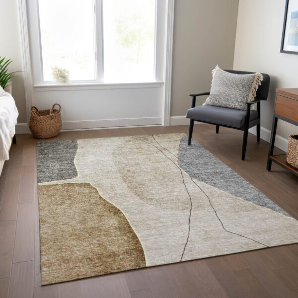 10' X 14' Taupe Beige And Gray Abstract Washable Indoor Outdoor Area Rug