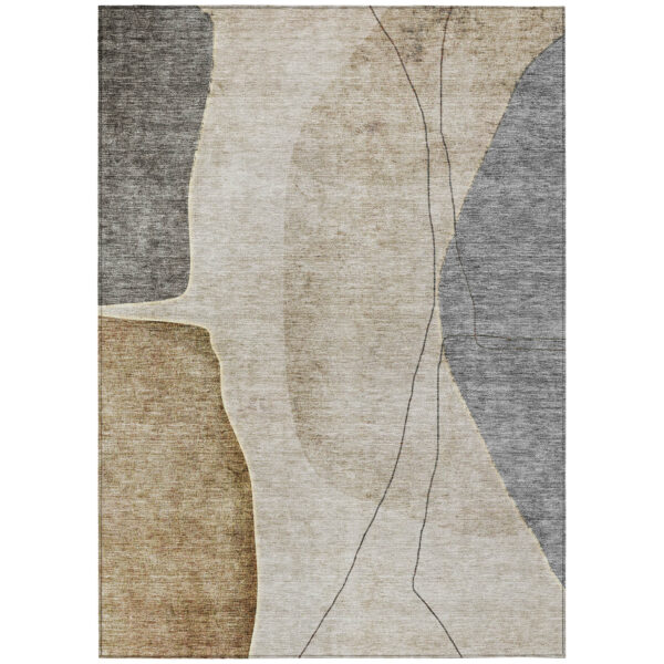 10' X 14' Taupe Beige And Gray Abstract Washable Indoor Outdoor Area Rug
