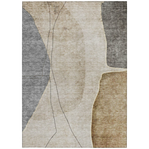 10' X 14' Taupe Beige And Gray Abstract Washable Indoor Outdoor Area Rug