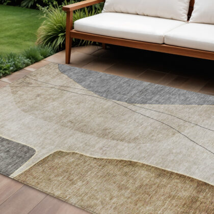 10' X 14' Taupe Beige And Gray Abstract Washable Indoor Outdoor Area Rug
