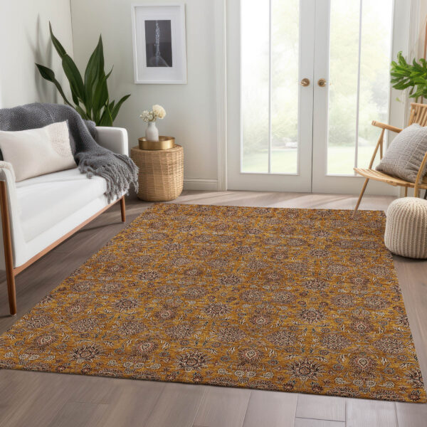 3' X 5' Copper Beige And Taupe Floral Washable Indoor Outdoor Area Rug
