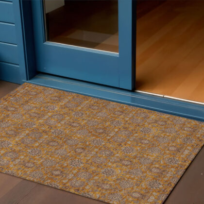 3' X 5' Copper Beige And Taupe Floral Washable Indoor Outdoor Area Rug