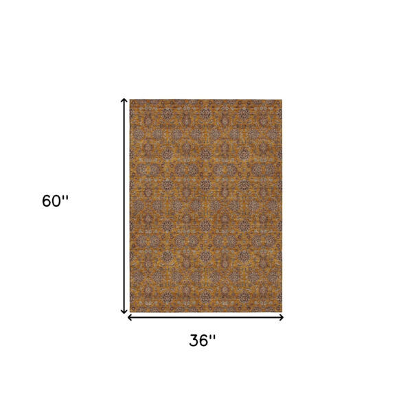 3' X 5' Copper Beige And Taupe Floral Washable Indoor Outdoor Area Rug