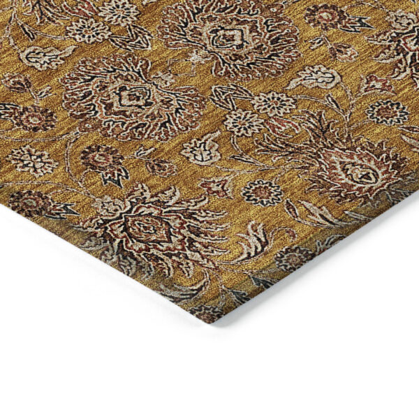 3' X 5' Copper Beige And Taupe Floral Washable Indoor Outdoor Area Rug