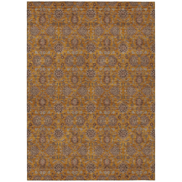 3' X 5' Copper Beige And Taupe Floral Washable Indoor Outdoor Area Rug