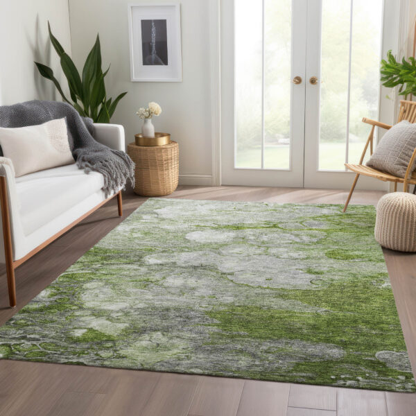 8' X 10' Olive Green And Gray Abstract Washable Indoor Outdoor Area Rug