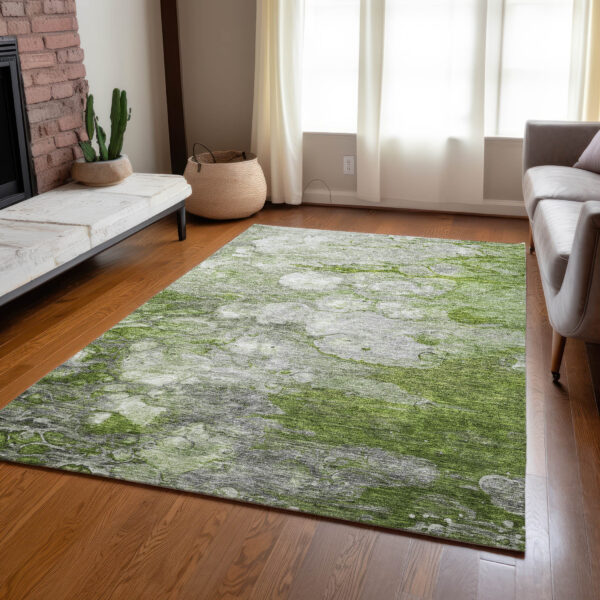 8' X 10' Olive Green And Gray Abstract Washable Indoor Outdoor Area Rug