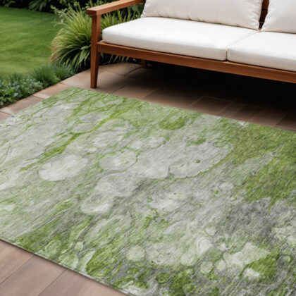 8' X 10' Olive Green And Gray Abstract Washable Indoor Outdoor Area Rug