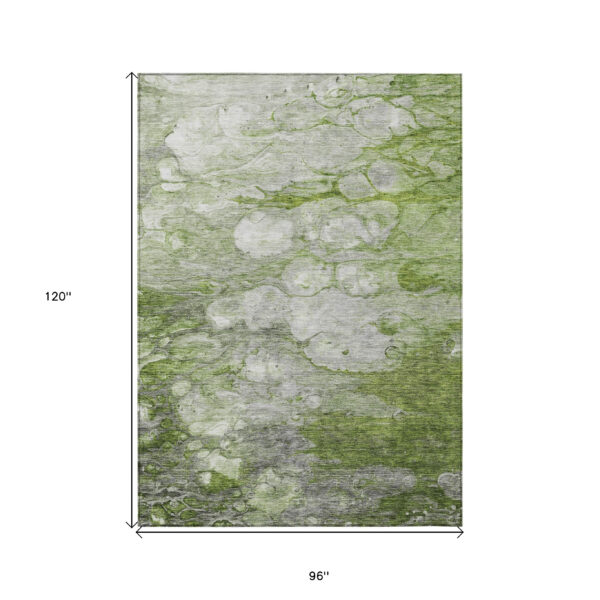 8' X 10' Olive Green And Gray Abstract Washable Indoor Outdoor Area Rug