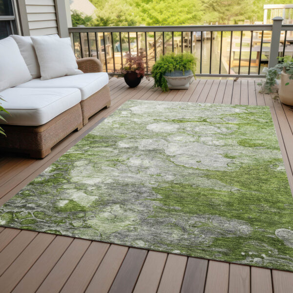 8' X 10' Olive Green And Gray Abstract Washable Indoor Outdoor Area Rug