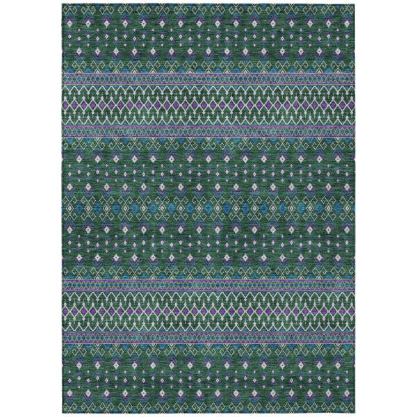 8' X 10' Green Blue And Purple Tribal Washable Indoor Outdoor Area Rug