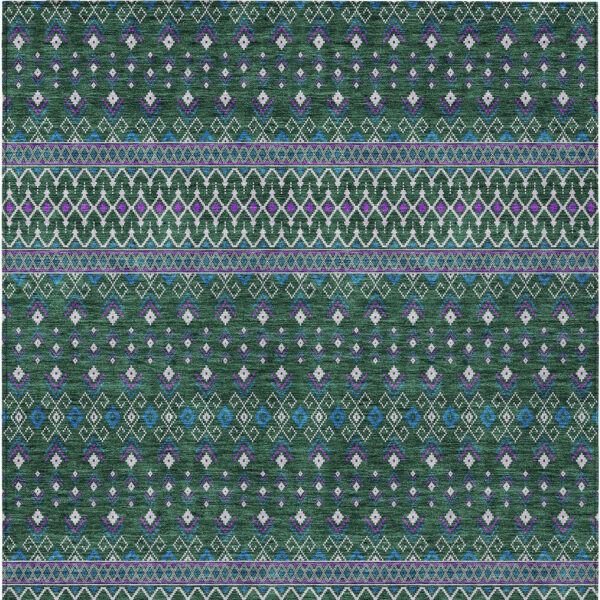 8' X 10' Green Blue And Purple Tribal Washable Indoor Outdoor Area Rug