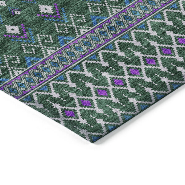 8' X 10' Green Blue And Purple Tribal Washable Indoor Outdoor Area Rug