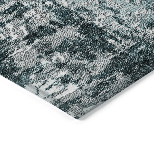 8' Teal Blue Gray And Charcoal Round Abstract Washable Indoor Outdoor Area Rug