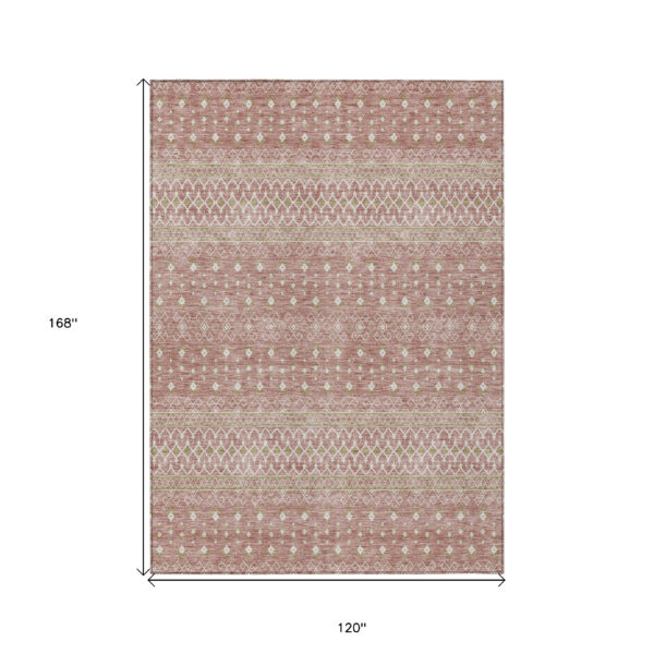 10' X 14' Blush Gold And Ivory Tribal Washable Indoor Outdoor Area Rug