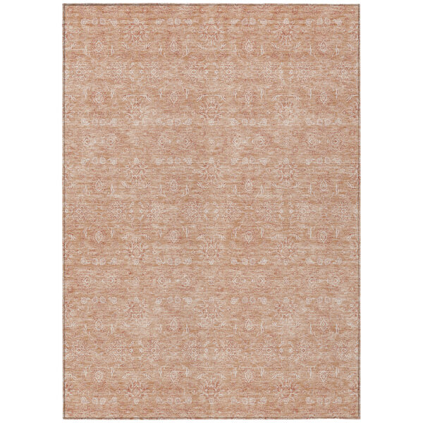 5' X 8' Copper And Beige Floral Washable Indoor Outdoor Area Rug