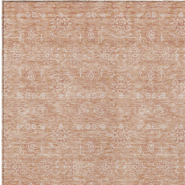5' X 8' Copper And Beige Floral Washable Indoor Outdoor Area Rug
