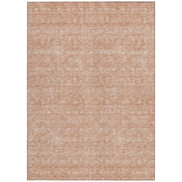 5' X 8' Copper And Beige Floral Washable Indoor Outdoor Area Rug