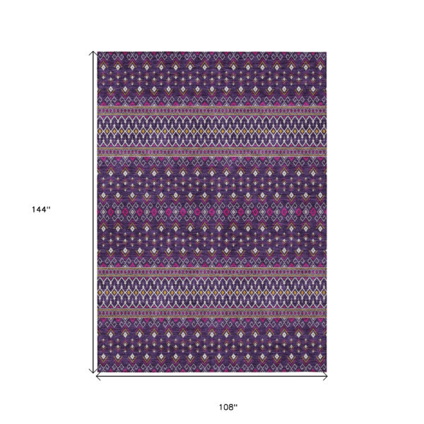 9' X 12' Purple Pink And Yellow Tribal Washable Indoor Outdoor Area Rug