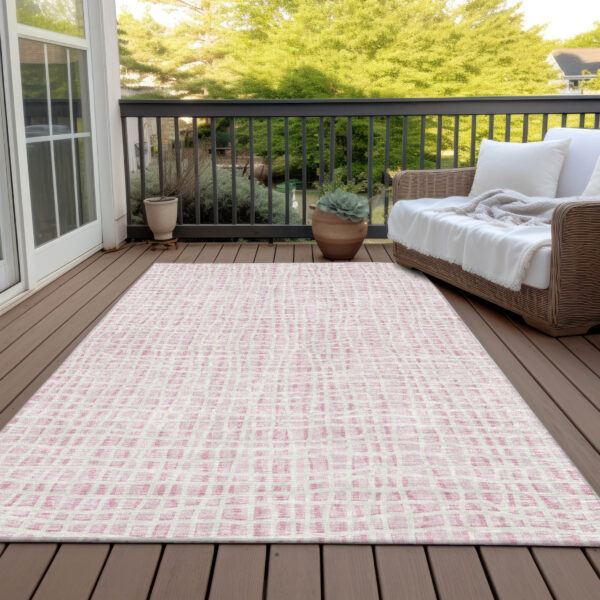 3' X 5' Pink And Ivory Striped Washable Indoor Outdoor Area Rug