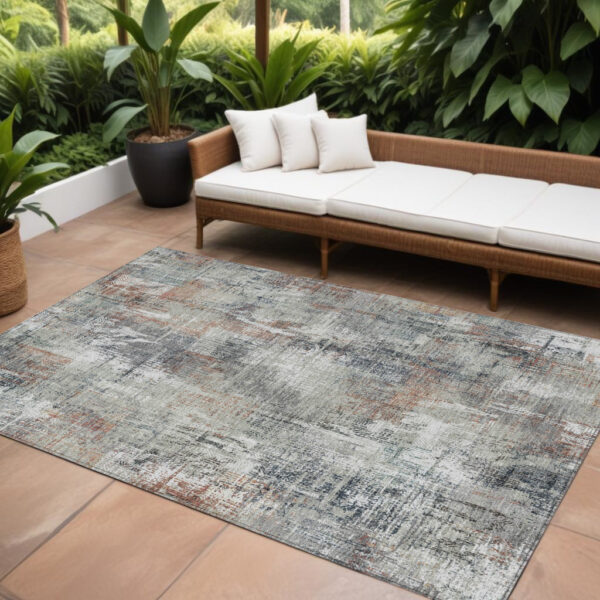 10' X 14' Taupe Gray And Copper Abstract Washable Indoor Outdoor Area Rug