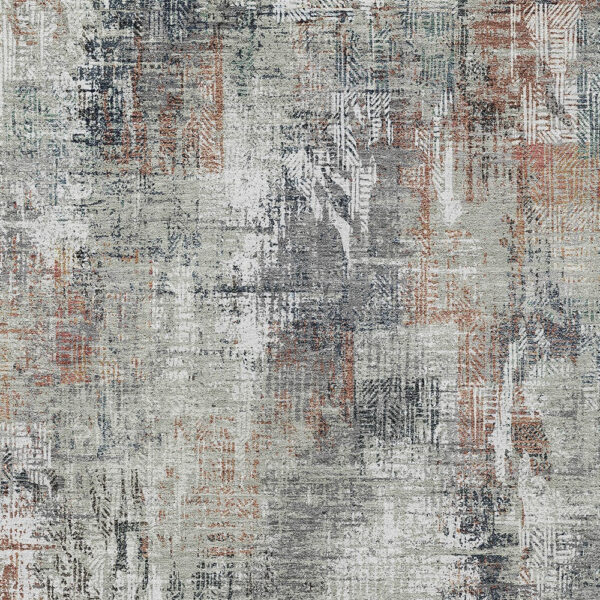 10' X 14' Taupe Gray And Copper Abstract Washable Indoor Outdoor Area Rug
