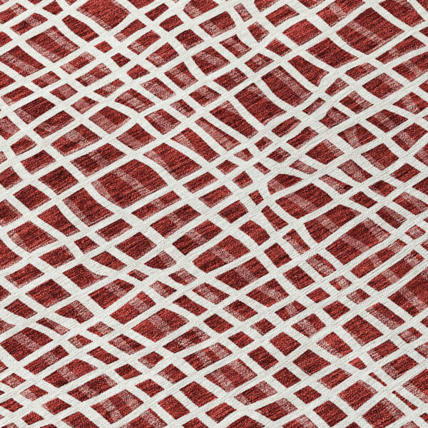 5' X 8' Burgundy And Ivory Striped Washable Indoor Outdoor Area Rug