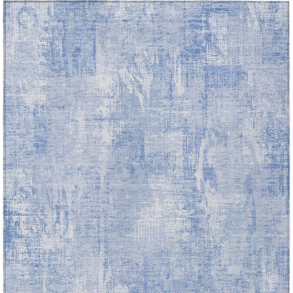 8' X 10' Sky Blue Denim Blue And Ivory Abstract Washable Indoor Outdoor Area Rug