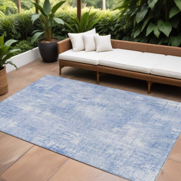 8' X 10' Sky Blue Denim Blue And Ivory Abstract Washable Indoor Outdoor Area Rug