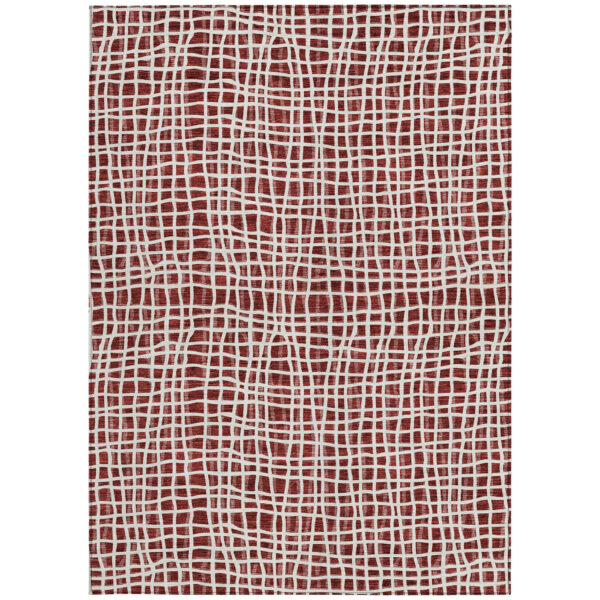 5' X 8' Burgundy And Ivory Striped Washable Indoor Outdoor Area Rug