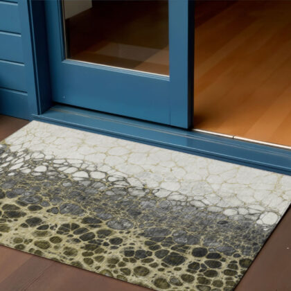 3' X 5' Beige Taupe And Chocolate Abstract Washable Indoor Outdoor Area Rug