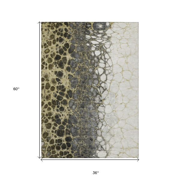 3' X 5' Beige Taupe And Chocolate Abstract Washable Indoor Outdoor Area Rug