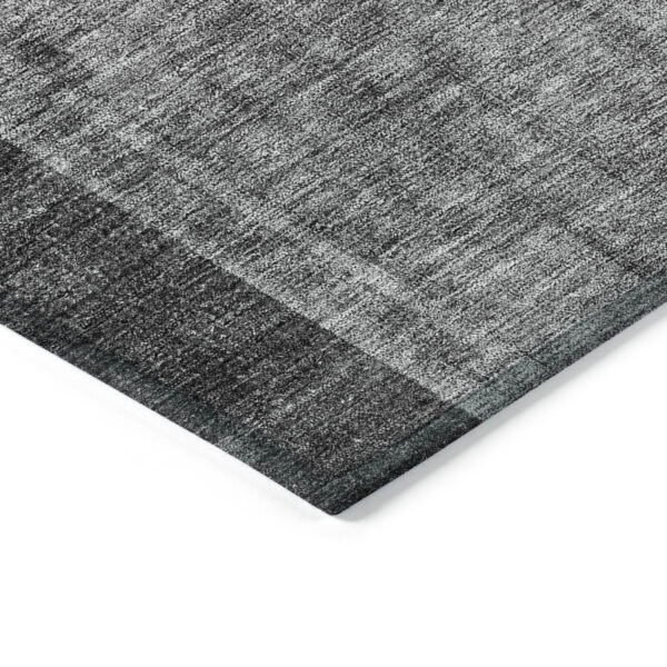 8' Charcoal Gray And Silver Round Geometric Washable Indoor Outdoor Area Rug