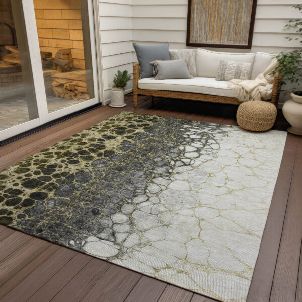 3' X 5' Beige Taupe And Chocolate Abstract Washable Indoor Outdoor Area Rug