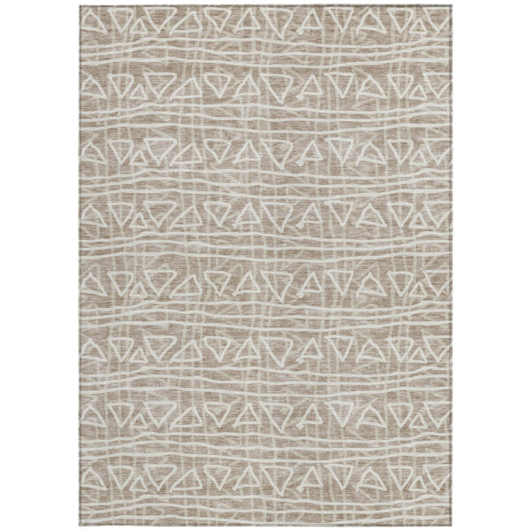 3' X 5' Taupe And Beige Geometric Washable Indoor Outdoor Area Rug