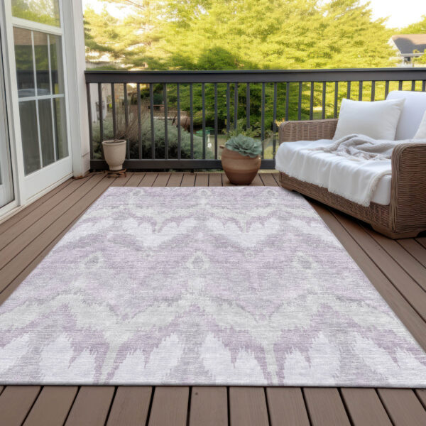 9' X 12' Lavender Purple And Gray Ikat Washable Indoor Outdoor Area Rug