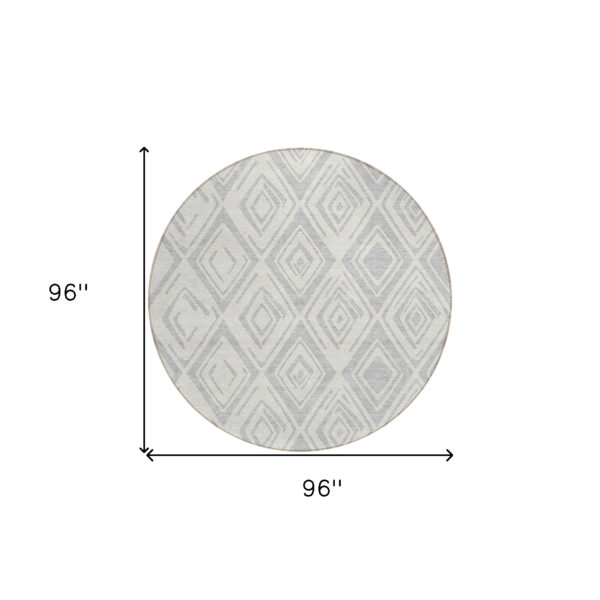 8' Pewter And Ivory Round Geometric Washable Indoor Outdoor Area Rug