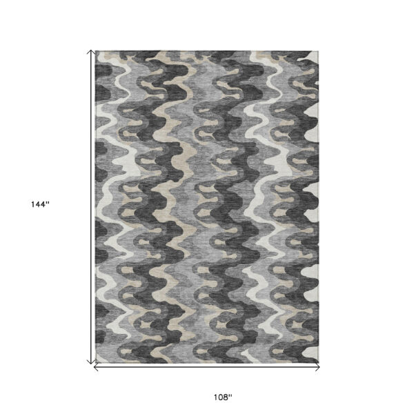 9' X 12' Gray Silver And Charcoal Abstract Washable Indoor Outdoor Area Rug